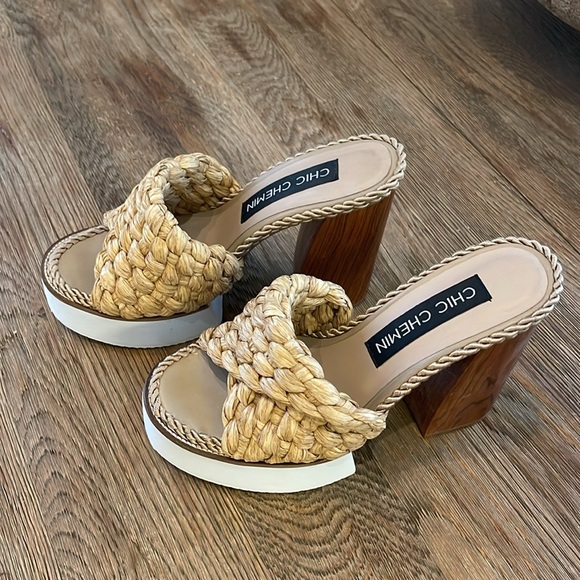 Chic Chemin by Gia Maccagno Marielle Natural Raffia Shoes Size 39 - Picture 2 of 8